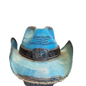 Stampede Hats California Hat Company Turquoise Cowboy Hat Straw W/ Leather Band